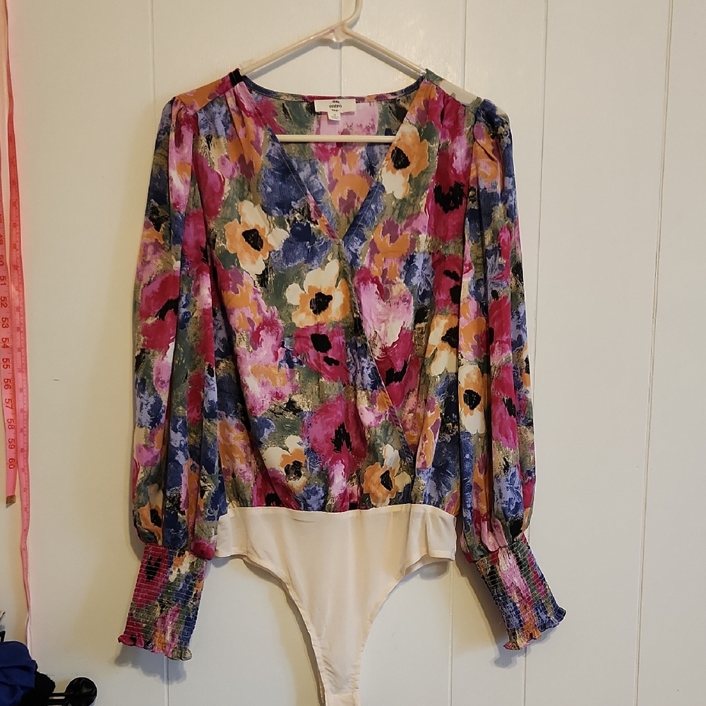 Classic Entro Floral Blouse Bodysuit Sz Med